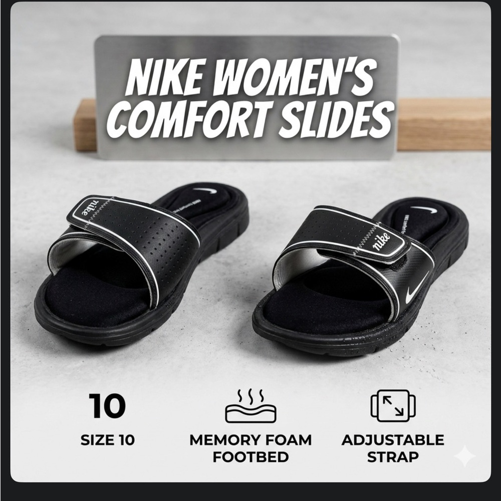 NIKE—-COMFORT CUSHIONED Slides, women’s size 10. EXCELLENT CONDITION.